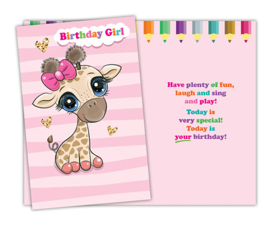 Birthday Girl Giraffe Coloring Greeting Card