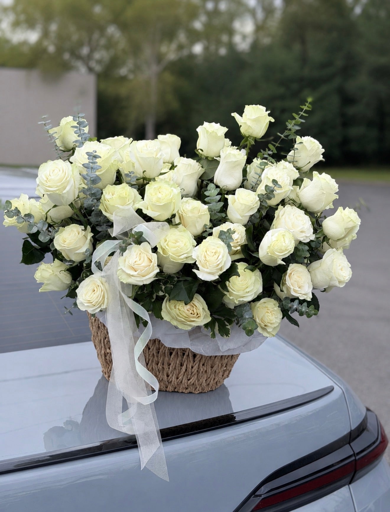 Love, Always — White Rose Basket