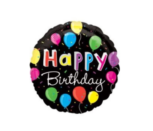 Happy Birthday 18” Helium Foil Balloon (Black)