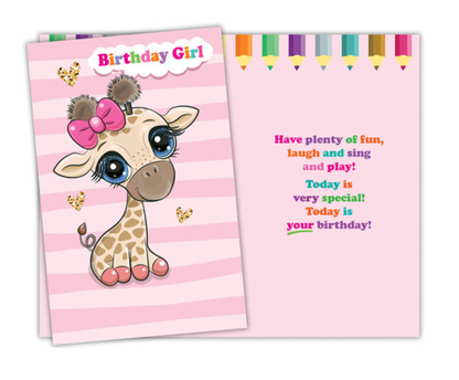 Birthday Girl Giraffe Coloring Greeting Card