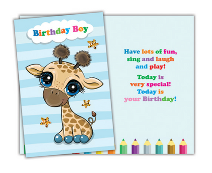 Birthday Boy Giraffe Coloring Greeting Card