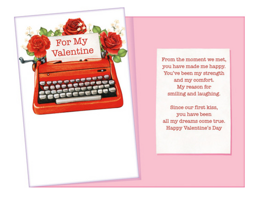 Romantic Valentine’s Day Greeting Card with Typewriter & Roses